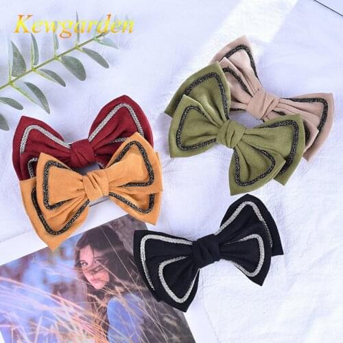 Kewgarden Childrens velvet bow hair clip retro double style hair accessories for girls 6pcs