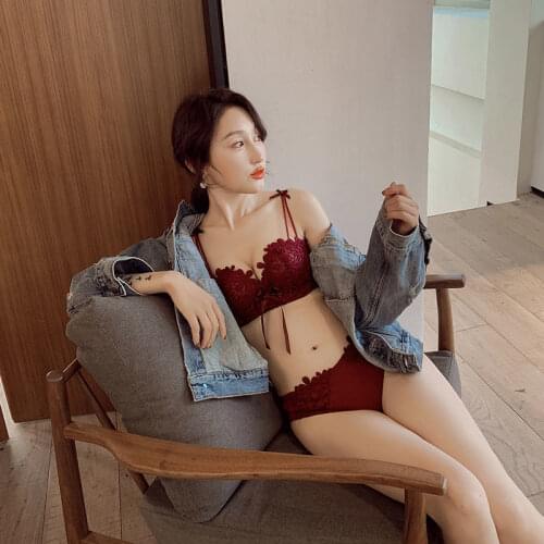 Sprinkled red small breasts thick sexy gathered adjusted collection of womens underwear pattern embroidery no steel ring bra