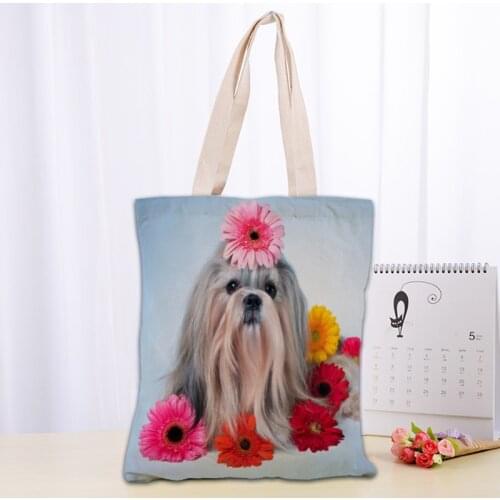 Shih Tzu Dogs Tote Bag Handbag Shoulder Pouch Foldable Canvas Shopping Bags Reusable Women Canvas Shoulder Bag
