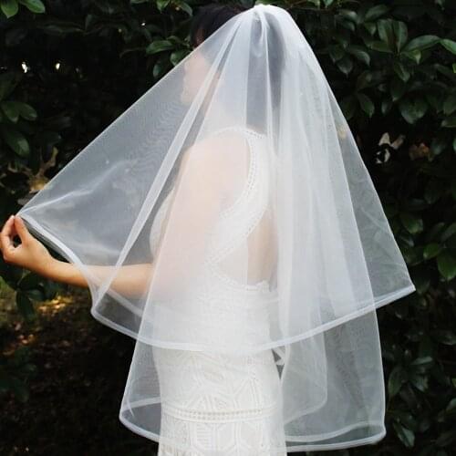 New Short 2T Wedding Veil with Horsehair 2 Layers Bridal Veil with Blusher Velo de Novia Bride Accessories