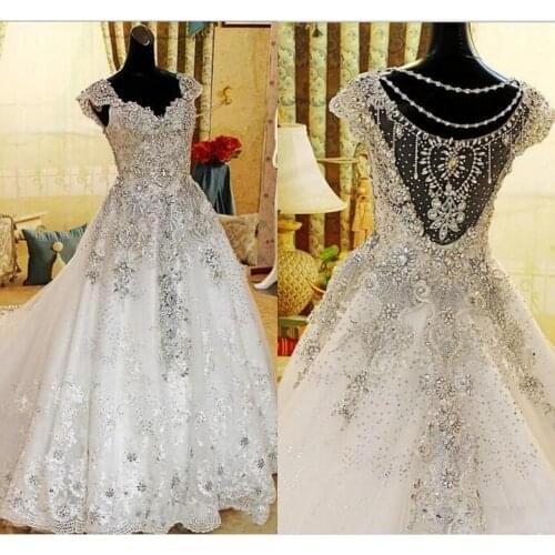 Mariage A Line Wedding Dress V Neck Bling Beading Crystal Wedding Dresses Bridal Gowns 2020 Nigeria abito da sposa