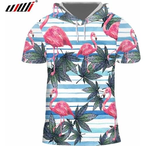 UJWI 3D Printed Animal Leaf crane Hooded Tshirt Mens Spandex Clothing New Arrivals Tee Shirt Chinese Style Man T-shirt