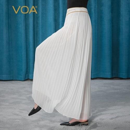 VOA Silk Georgette Splicing Fairy Bright Line Arch Needle Design Fresh and Breathable Wild Wide-leg Skirt Pants Summer KE190