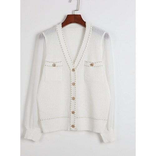 2021 Spring Sweater Long Sleeve Black Whie V Neck Kint Swaeter Womens