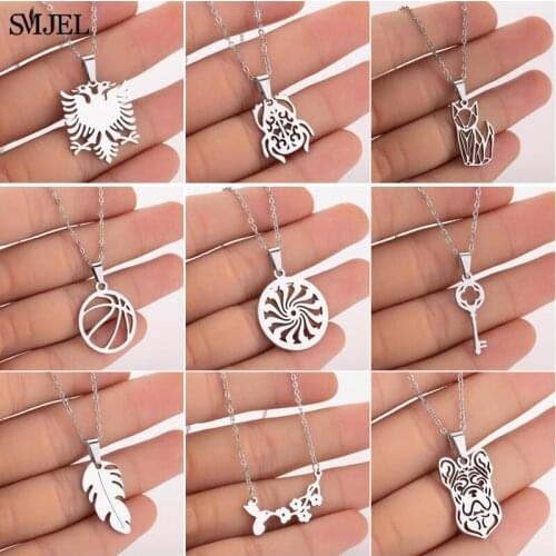 SMJEL Punk Beetle Albanian Eagle Necklace Pendants Women Stainless Steel Jewelry Cat Leaf Necklace Girl Collares femme Wholesale