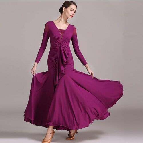 2021 New S9033 Female Latin Dance Dress Women Long Sleeve Lotus Bust Latin Dance Suit for Belly Ballroom Dancing Performamnce