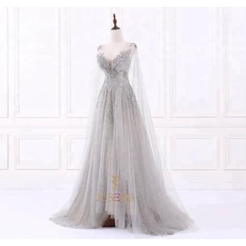 JUSERE Robe de soiree Formal Gowns Evening Dresses red carpet dress A-line beaded grey party dress