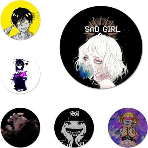 58mm Sad Japanese Anime Aesthetic Icons Pins Badge Decoration Brooches Metal Badges For Backpack Decoration