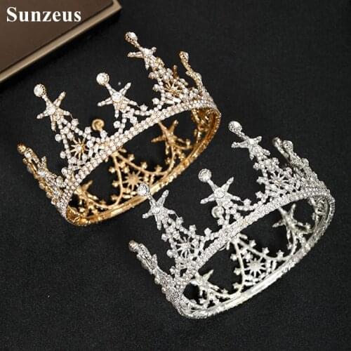 Gold Silver Small Round Tairas and Crown for Bridal Wedding Accessories Girls Birthday Cake Decoration Jewlry HD34