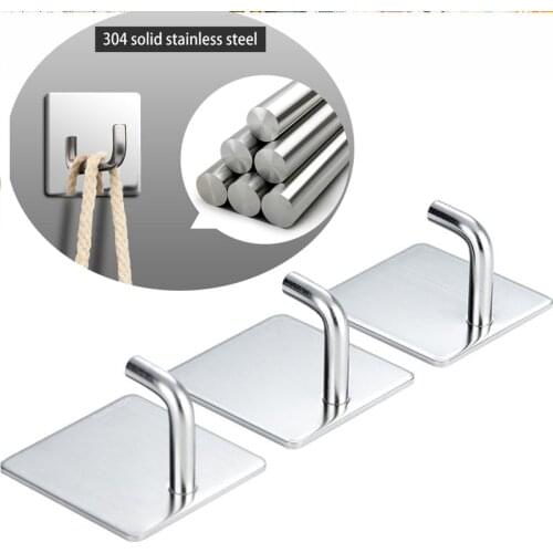 1PC SUS304 Punch Free Hook Stickers Strong Wall Kitchen Seamless Stainless Steel Racks Multifunctional Dormitory Wall Hook Stick