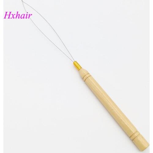 10pcs Wooden Handle Threader / Stainless Steel Wire / Pulling Micro Rings / Loop Hair Extension Tools