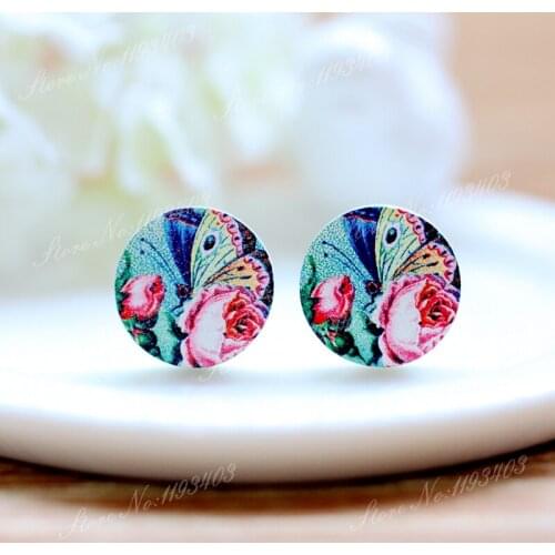 16mm Butterfly Round High Quality Photo Wood Laser Cut Cabochon to make Rings, Earrings,Bobby pin,Necklaces,Bracelets-(WEH-17)
