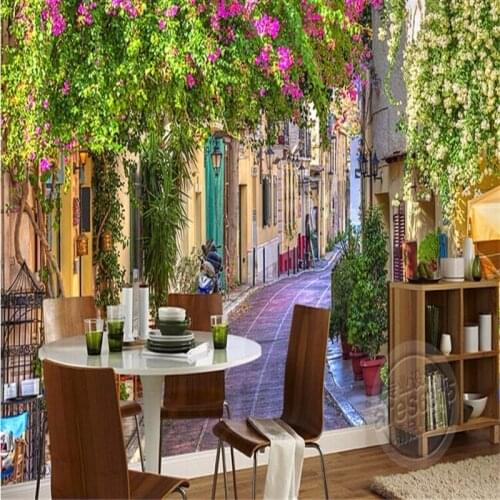 Wellyu Custom 3D Wallpaper European Style Sofa Wallpaper Flower Street View Landscape Expanded Room Space Backdrop