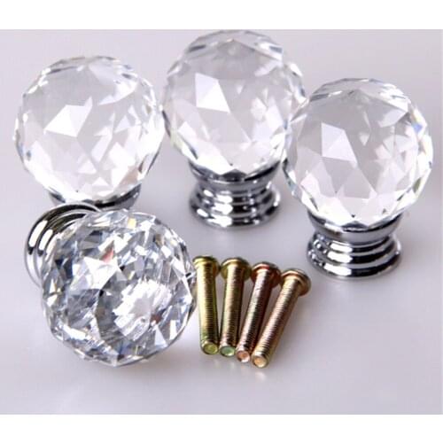 4pcs Crystal Glass Acryl Door Drawer Cabinet Furniture Handles Knobs +screws