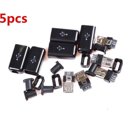 5pcs Black DIY Mini USB 5 Pin Male Plug Socket Connector&Plastic Cover Solder Micro Mount Assembly Replacement Connector Cable