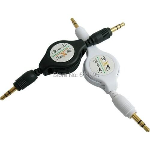 500pcs/lot 3.5MM white/black CAR AUDIO AUX CABLE Retractable Black aux retractable cable 3.5mm Aux Cable