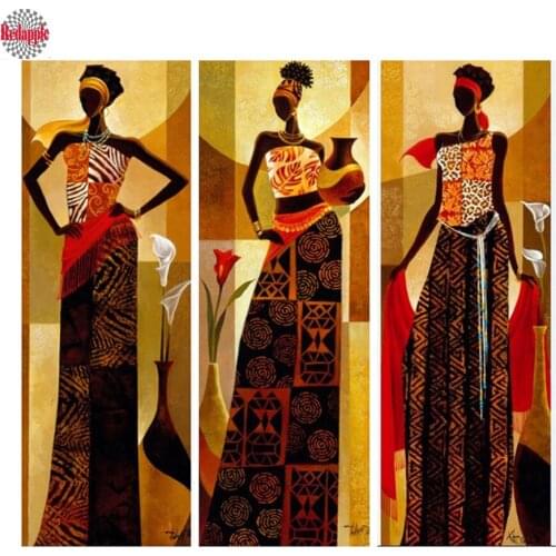 5D Diy Diamond Painting sale Tribal Girl Cross Stitch Kit African Art Diamond Mosaic Woman pattern Handmade Diamond Embroidery