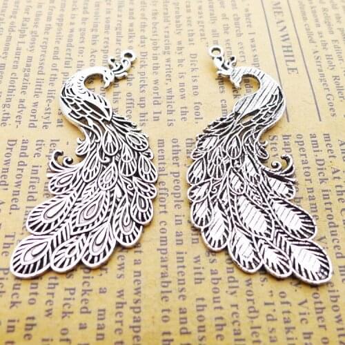 6PCS/Lot 22mm*54mm Antique Silver Color Peacock Charms Pendant For Jewelry Making DIY