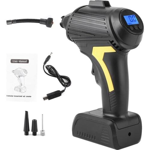 Handheld Wireless Tire Inflator Digital LCD Display Rechargeable With USB Plug For Car Bicycles Motorcycles (Black)