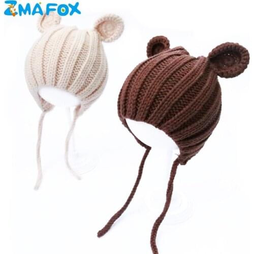 ZMAFOX toddlers kids knitting beanie hats children windproof ears warm skullies beanies baby boys girls thermal caps with plaits