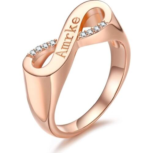 DUOYING Custom Engraved Name Infinity Pave Ring Crystal Minimal Womens Wedding Jewelry for Merry Christmas Day Valentine Gift