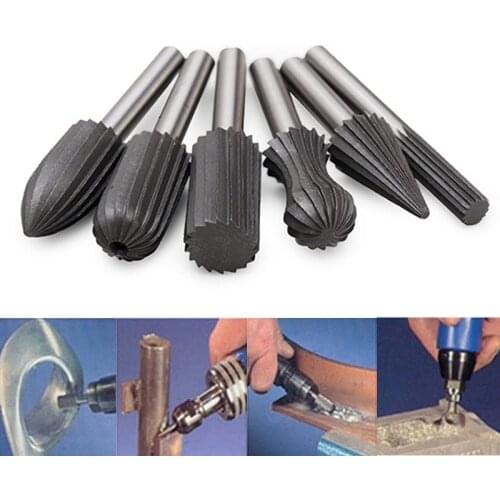 YEODA 6pcs/set Bearing Steel Burr Milling Cutter 6mm Shank Dremel Rotary Tools Electric Grinding Metal Graver Tool Accessories