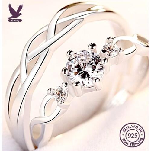 Fine Silver Rings Jewelry European Lovers Party Birthday Wedding Gift LOVE YOU FOREVER AAA Zircon 925 Sterling Silver Ring Heart