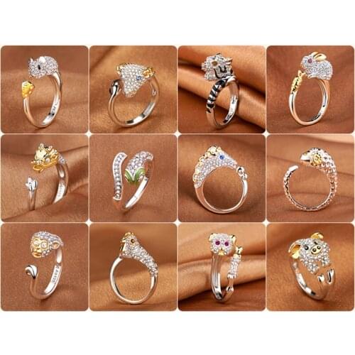 Lovely Animal Mouse Dog Pig Rabbit Monkey Shape Inlaid Crystal Rings Women Girl Opening Ring Wedding Party Jewelry