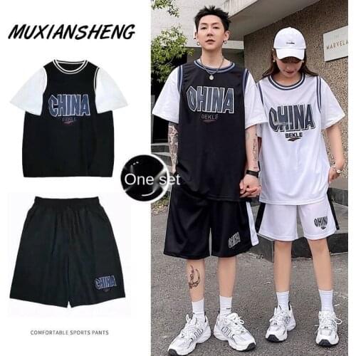 Summer Ice Cream Basketball Suit Sports Suit Mens T-shirt Trend Short Sleeves A Hundred Handsome Shorts Two-piece Set