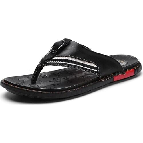 Mens sandals and slippers summer leather flip flops flat outdoor flip flops casual beach sandals large size cross-border H479