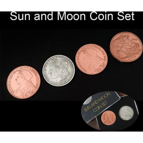 Sun and Moon Coin Set Magic Tricks Close Up Magia Coin Appear/Vanish Magie Mentalism Illusions Gimmick Prop Coin Transposition