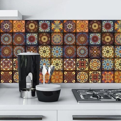 Spanish Style Triangles Strip Tiles Wall Sticker Bathroom Kitchen Waist Line Decoration Vinyl Wallpaper Peel & Stick Art Mural