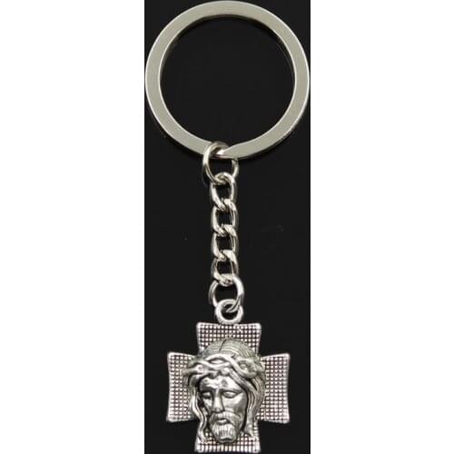 New Fashion Keychain 28x22mm Cross Jesus Pendants DIY Men Jewelry Car Key Chain Ring Holder Souvenir For Gift