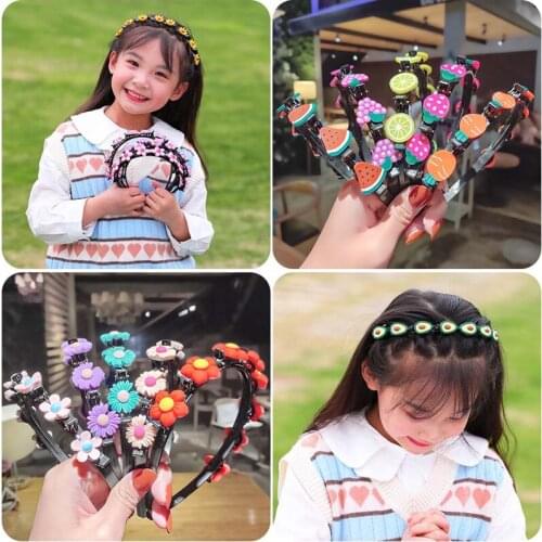 New Girls Cute Cartoon Flower broken Hairstyle Braided Hairbands Kid Sweet Hair Clips Headband Headwear Fashion Hair Accessories
