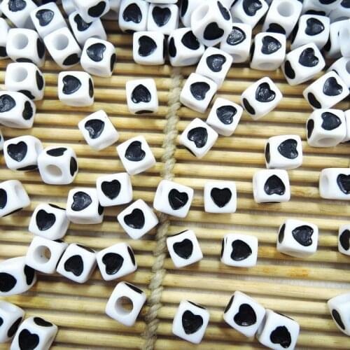 Wholesale Big Hole 7mm Cubic Acrylic Loose DIY Black Heart Cube Beads DIY Handmade Jewelry Accessories 300pcs LB-17