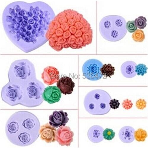 Wholesale/retail,free shipping,9 pcs Love Rose Heart Silicone fondant mold / soap mold chocolate mold/cake mold / decoration