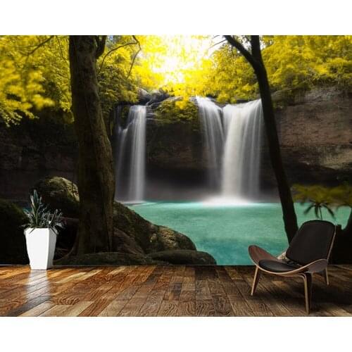 Papel de parede Forest waterfall landscape natural 3d wallpaper,living room sofa tv wall bedroom wall papers home decor mural