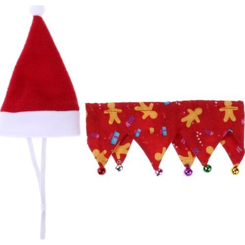 Pet Party Christmas Decorations Clothes Cute Navidad Cat Dog Costumes Red/Green Santa Hat with Bells Collar Set for Puppy Kitten