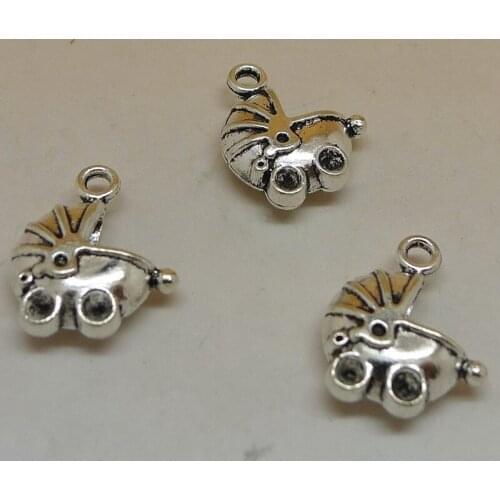 ALYMMO 10pcs/lot Zinc Alloy Antique Silver Plated Pram Charms 14x17mm Baby-car Pendant Findings