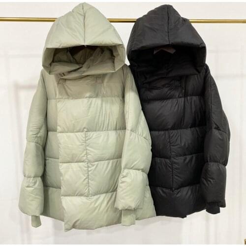 Hooded Shiny Down Jackets Fashion White Duck Down Coats Loose Casual Bread Warm Thicken Women Winter Down Outerwear