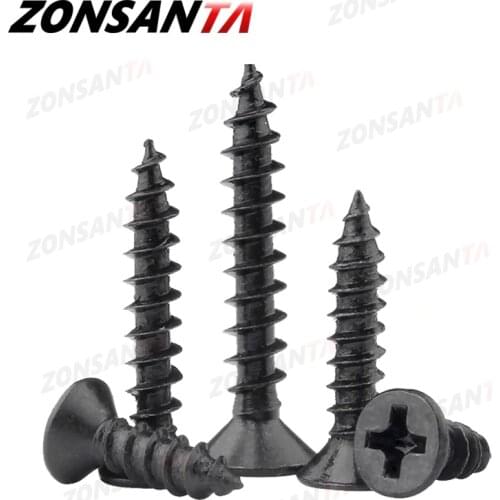 ZONSANTA 50Pcs M1.4 M1.7 M2 M2.3 M2.6 M3 M4 Carbon steel Black Cross recessed countersunk Flat head tapping screws Wood Screw