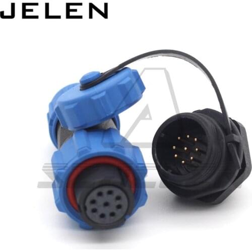 SP13 9 pin waterproof plug and socket, 9 pin plug(female)and 9 pin socket(Male), LED power cable outdoor panel mount connector