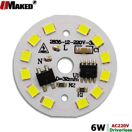 Full Power AC220V LED Module Bulb Plate 6W Dia32mm SMD2835 540lmAluminum PCB plate White/Warm Downlight Bulb lights Source
