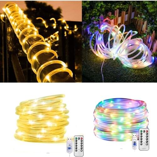 LED Rope Tube Lights, 33ft 100 LED Indoor Outdoor Light Rope and String USB Powered Waterproof 8 Modes Copper Wire String Light