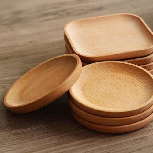 1pc Wood Serving Plate, Wood Square & Round Serving Tray, Fruit Dessert Cake Snack Candy Platter Wooden Bowls