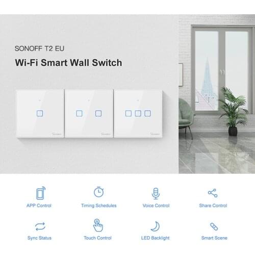 SONOFF Smart WiFi Wall Light Switch RF Wireless Control EU Standard Panel Smart Switch Compatible with Google Home/Nest & Alexa