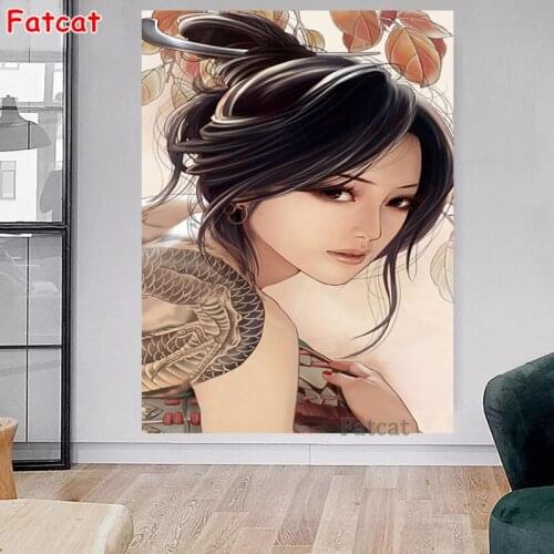 Japanese Girl Tattoo Art DIY Diamond Painting diamond Embroidery 5D Mosaic Needlework Cross Stitch Kit Room Decor Gift PP2188