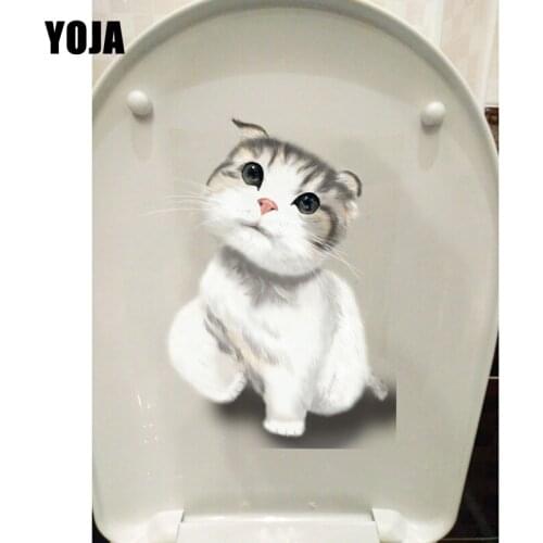 YOJA 13.8*19.9CM Hand Painted Cat Creative Toilet Stickers Home Bedroom Decor Wall Decals T1-0198