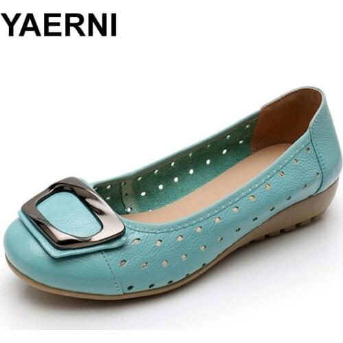 YAERNI big size 35-43 women Moccasins genuine leather Ballet flat shoes woman casual shallow no metal lace decoration Moccasins