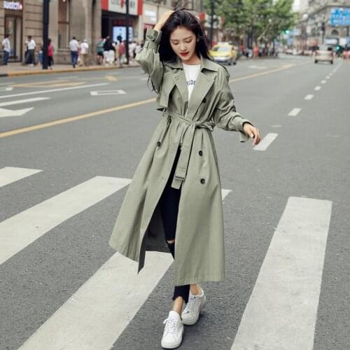 Vintage Double-Breasted Lange Vrouwen Trenchcoat Belted Met Flappen Lente Herfst Dame Windjack Loose Fashion Voercoat Women